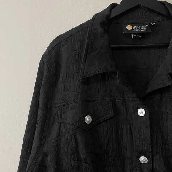Christine Alexander Cotton Blend Rhinestone Button Black Textured Jacket - Picture 3 of 15